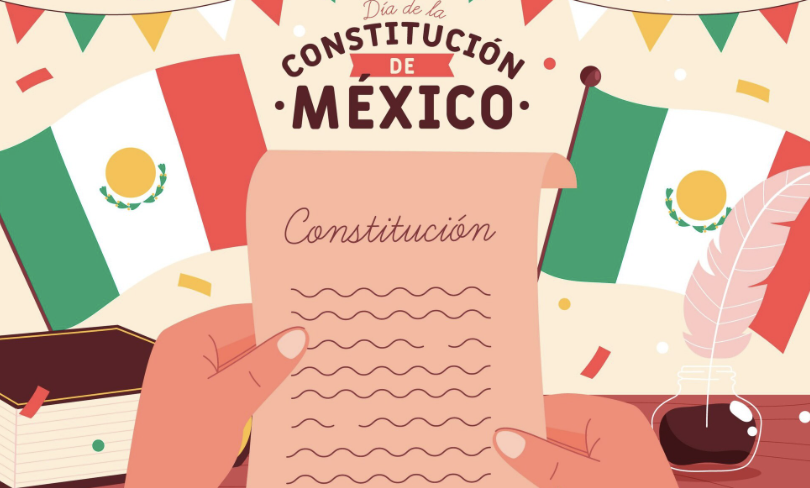 Constitución mexicana con bandera nacional representando soberanía