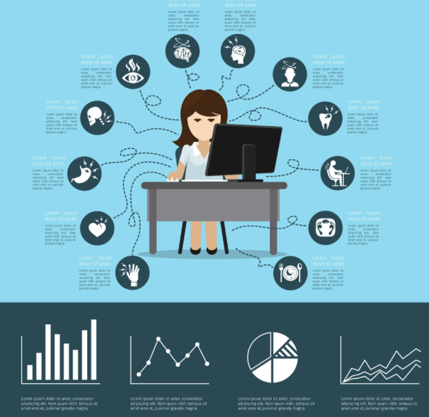 Infografía sobre derechos laborales de teletrabajadores (vacaciones, salud, desconexión digital).