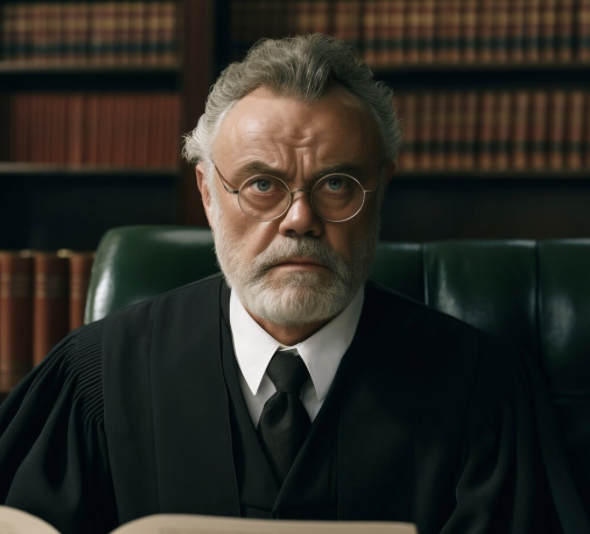 Juez en audiencia familiar resolviendo un caso de divorcio exprés.