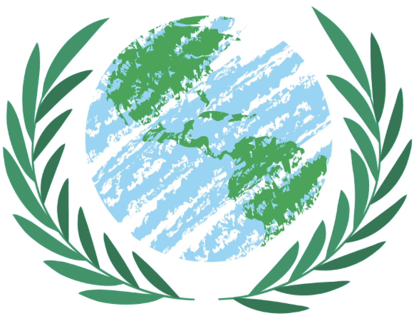 Logotipo de la ONU, símbolo del derecho internacional y los derechos humanos.