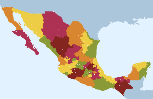 Mapa con ubicación de diferentes bufetes en México.